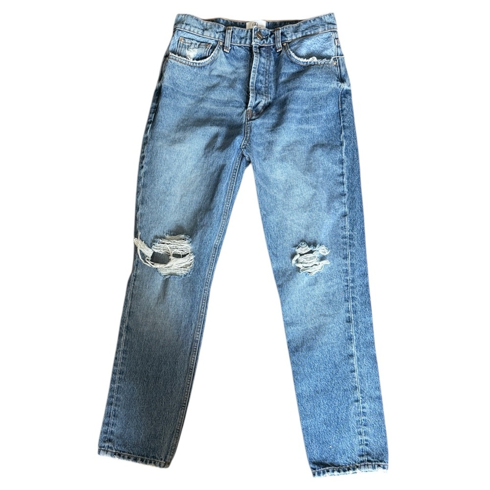 Anine Bing Medium Wash Button-Fly Distressed Sonya Jeans - Proto Wash - 27
